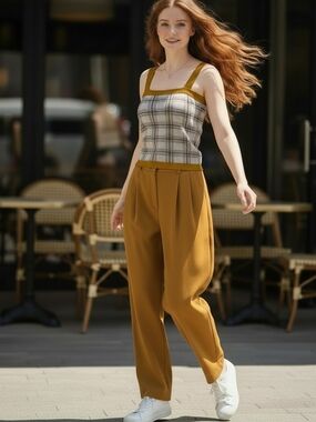 LOFT Sweater-Heritage Plaid In Mustard- Large- EUC $68 Retail